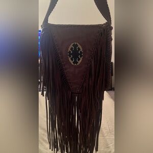 Love Heals Brown Leather Suede Bohemian Style Purse NWT